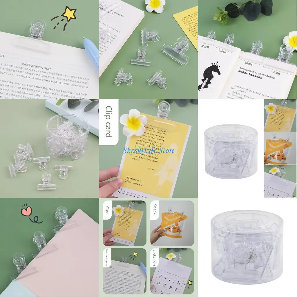 

E65E 24Pcs Transparent Binder Paper Clips Student Stationary School Office Supplies