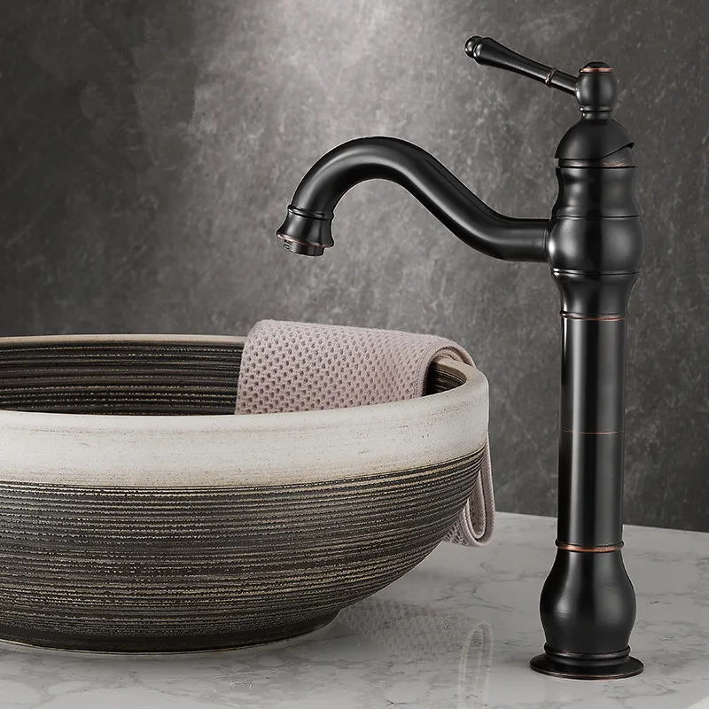 

Bathroom Faucet Antique Brass Bathroom Basin Faucet Cold And Hot Water Mixer Sink Tap Deck Mounted Black Oil Brushed Tap