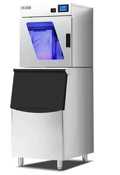 

Commercial ice machine large capacity large 200kg milk tea shop automatic blue light glass door KTV square ice