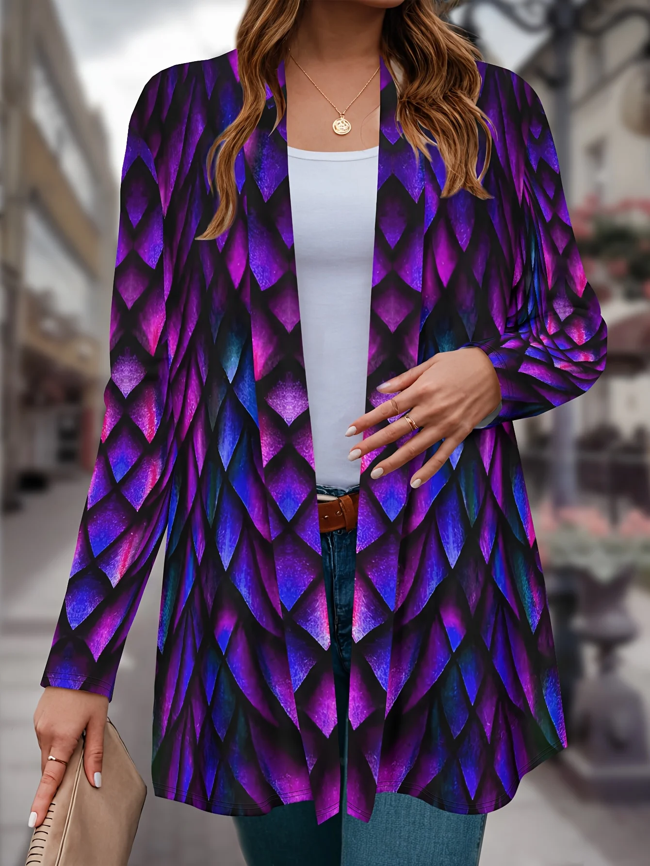 

Women's Gradient Scale Print Jacket, Casual Comfortable Design, Elegant Style Outerwear, Spring Fall Fashion Coat