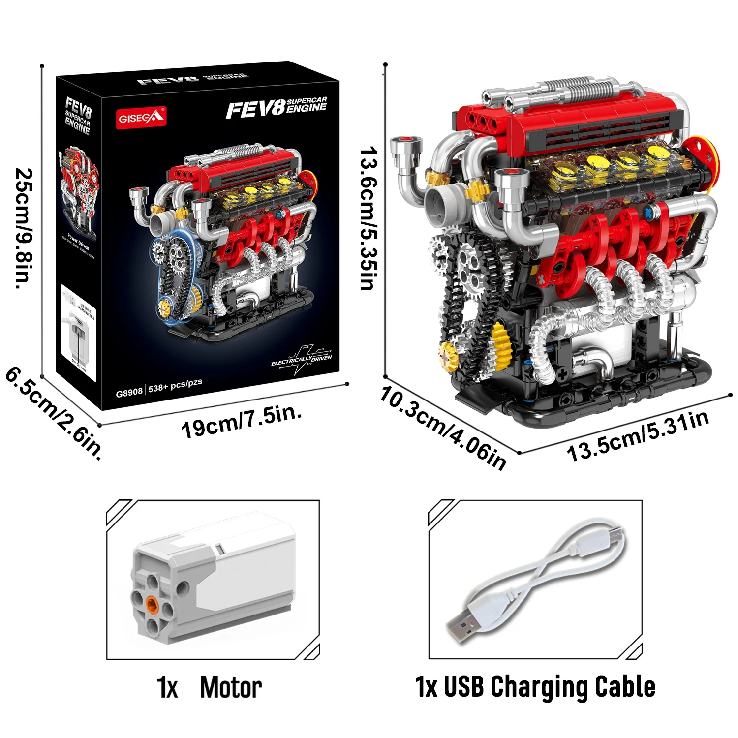 538PCS V8 Automotor Gemotoriseerd Simulatiemodel Elektrisch Aangedreven Bouwspeelgoed Technische Blokken Creatief Speelgoed Cadeaus voor Volwassenen