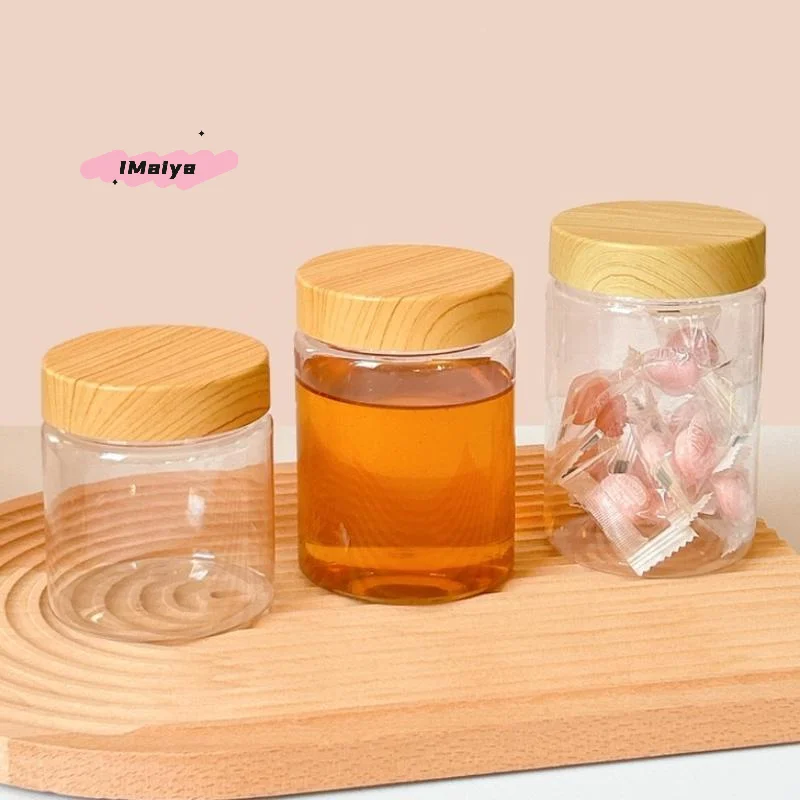 1 قطعة برطمانات بلاستيكية فارغة شفافة مع نسيج خشبي مقلد 30 مللي-300 مللي حاويات تخزين التوابل مع أغطية للاستخدام المنزلي #1