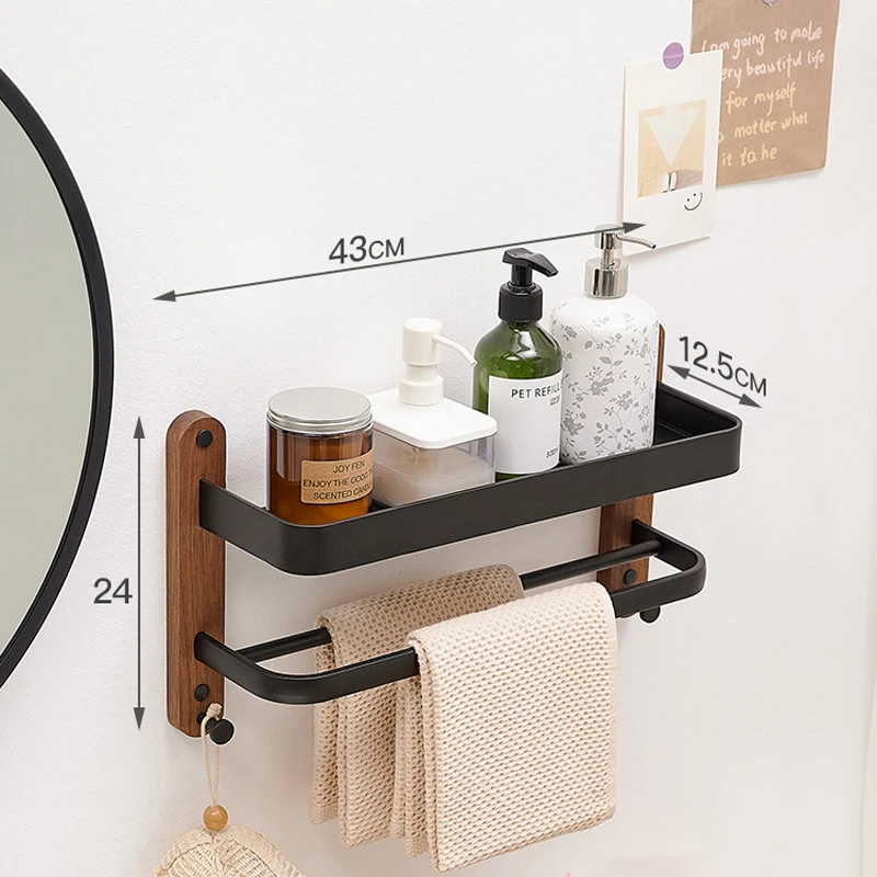 Square Shelves Bathroom Items Storage Rack Single/Double Wall Mounted Kitchen Storage Rack Wood/Aluminum Bathroom Accessories