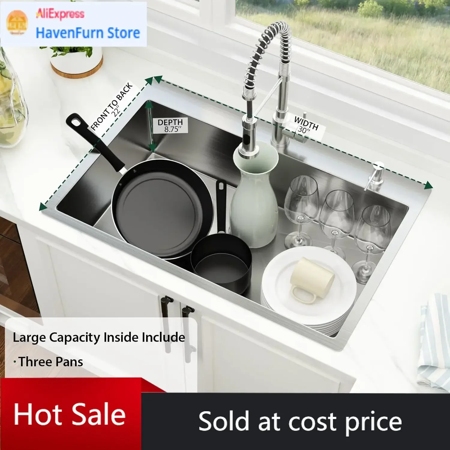 

Activity price30 Inch Topmount Kitchen Sink 30x22 Inch Stainless Steel Single Bowl Above Counter Handmade Basin With Drain Assem