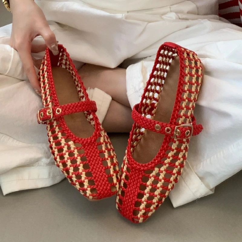 

Плетеные брендовые сандалии, женские дышащие удобные неглубокие повседневные туфли, женская летняя новая обувь, модельерские балетки для женщин