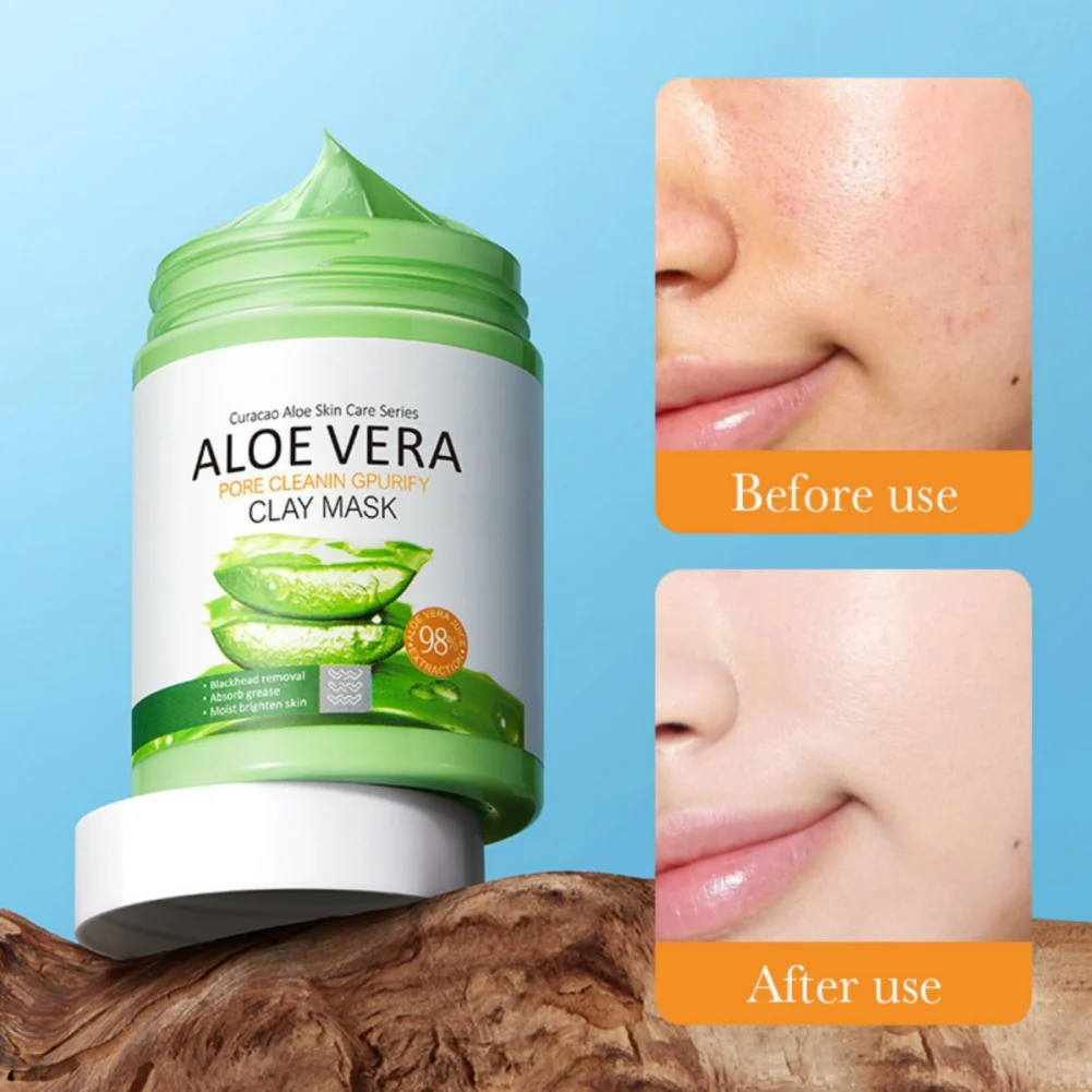 100g Aloe Vera Clay Facial Mud Mask Pores Shrink Acne Treatment Oil Control Beauty Health Improve Rough Skin Tone Smooth Care