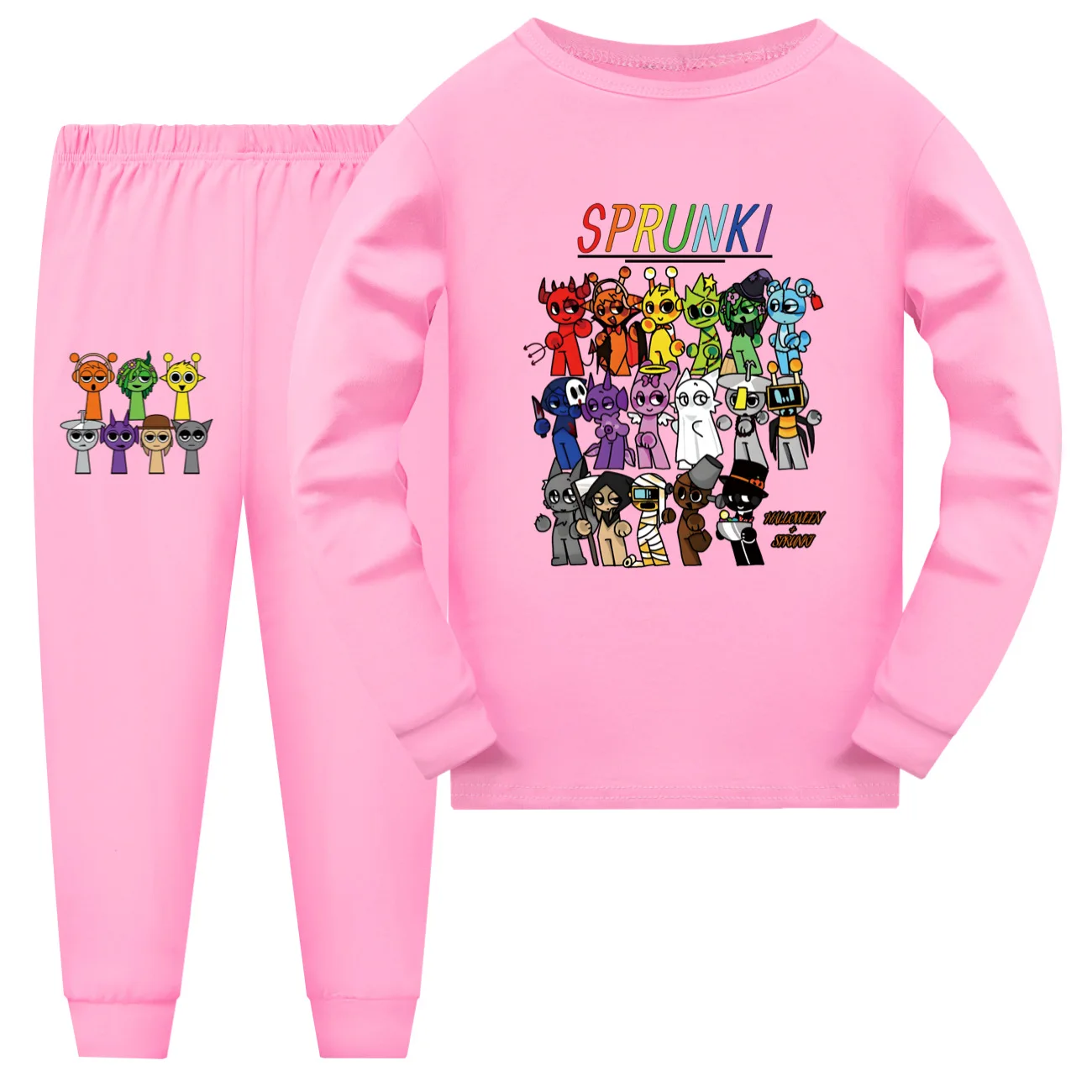 Sprunki Pajama Sets Kids Cartoon Incredibox Cothes Toddler Boys Daily Nightgowns Baby Girls Long Sleeve T Shirt+Shorts 2pcs Sets