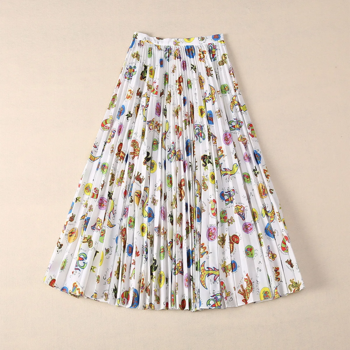 

Europe and the United States women's 2024 summer new Cartoon animal print pure cotton pleats Fashion skirt