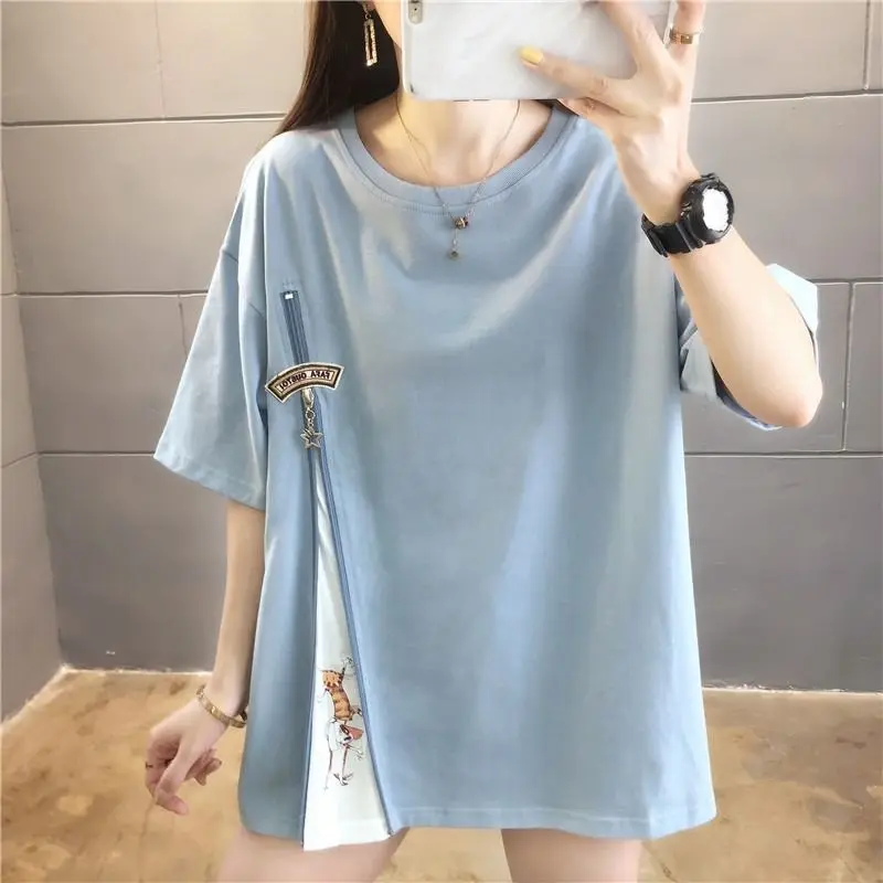 Fashion T Shirts Women Summer Trendy Striped Stitching T-shirt Korean Style Loose Oversized Tshirts Women\'s Short-sleeved Tops