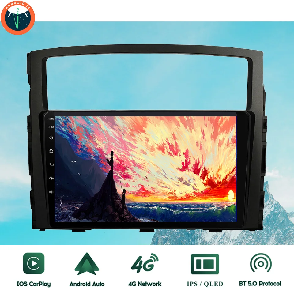 

9'' QLED Android 14 Car Auto Radio Stereo Video Audio Multimedia Player For Mitsubishi Pajero 2006 - 2014 GPS Navigation 4G Lte