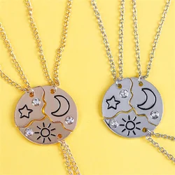 3 Pcs/Set Sun Moon Star Pendant Necklace Best Friend Bff Friendship Couple Necklace Clavicle Chain Fashion Jewelry Party Gifts