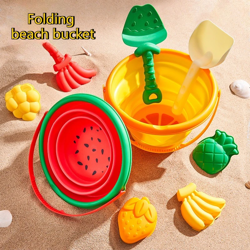 

Набор пляжных игрушек для детей: ведерко-арбуз, формочки для песка в виде фруктов, лопатка, грабли, игрушки для песочницы для малышей, для игр на улице и путешествий