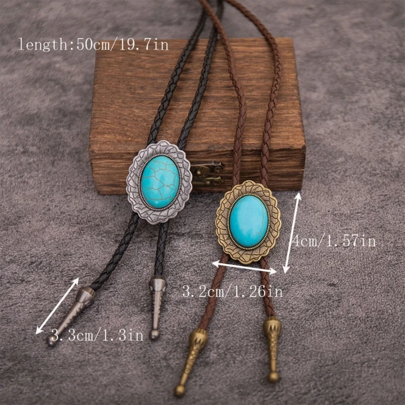 Western Bolo Tie for Men with Turquoises Pendant Leather Cord Necktie Necklace Dropship