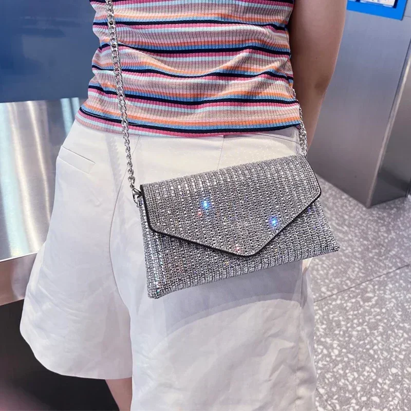 Strass Tas Handtassen Voor Vrouwen 2023 Nieuwe Luxe Designer Handtassen Modetrends Ketting Zilveren Portemonnee Feesttassen