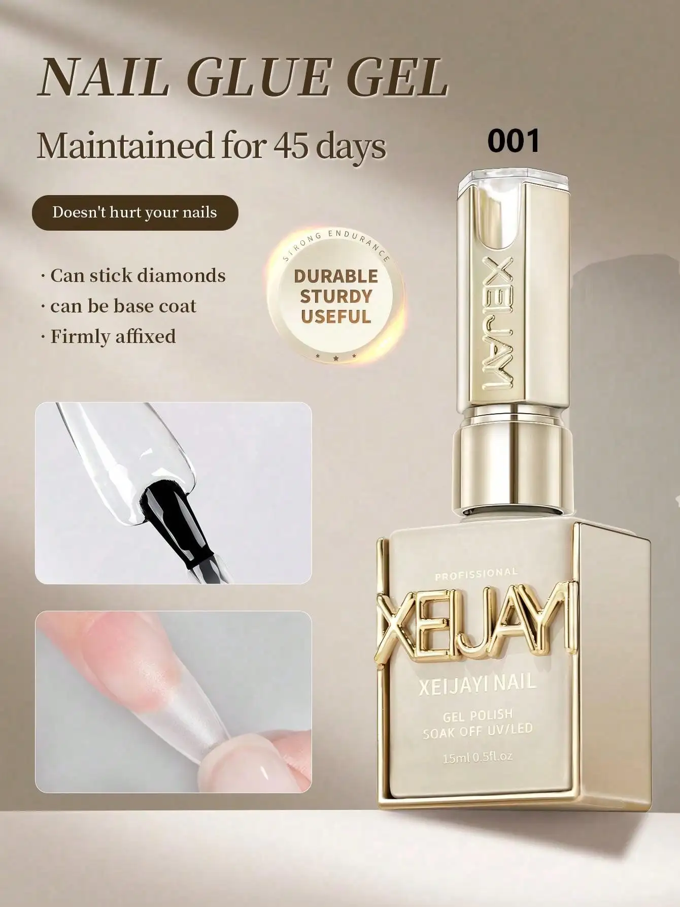 XEIJAYI 1 Stück professionelles UV-LED-Nagelklebegel zum Einweichen, einfache Entfernung und kein Whitish-Effekt, schmerzloser Grundlack für starke Nagelkunst