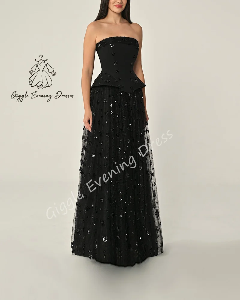 

Giggle Роскошные вечерние платья без бретелек с блестками, элегантное креповое вечернее платье трапециевидной формы по индивидуальному заказу, вечернее платье в Саудовской Аравии, 20225, فساتين سهرة