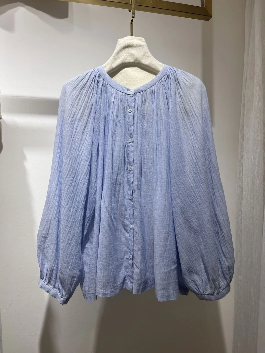 

Женская синяя рубашка из 100% хлопка, осенняя однобортная повседневная женская блузка с круглым вырезом и длинными рукавами, топ