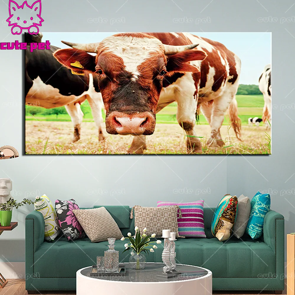 

round Drill embroidery Cattle Netherlands prairie diamond painting full square drill mosaic diamond milk cow animal Decor large