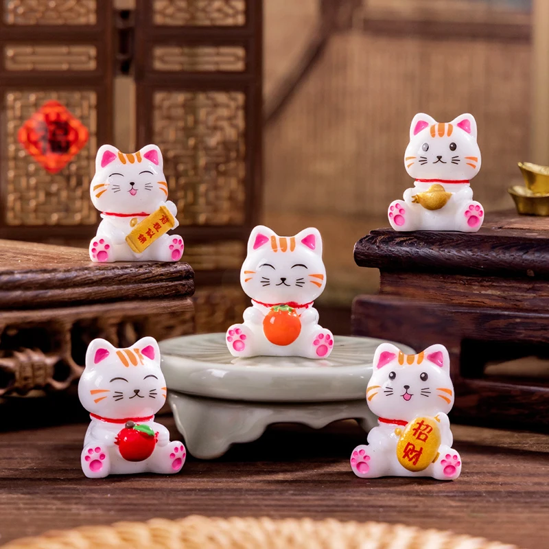 Mini Lucky Fortune Cat Miniature Landscape Accessories Automotive Decorative Ornaments Outdoor DIY Fairy Garden Decoration