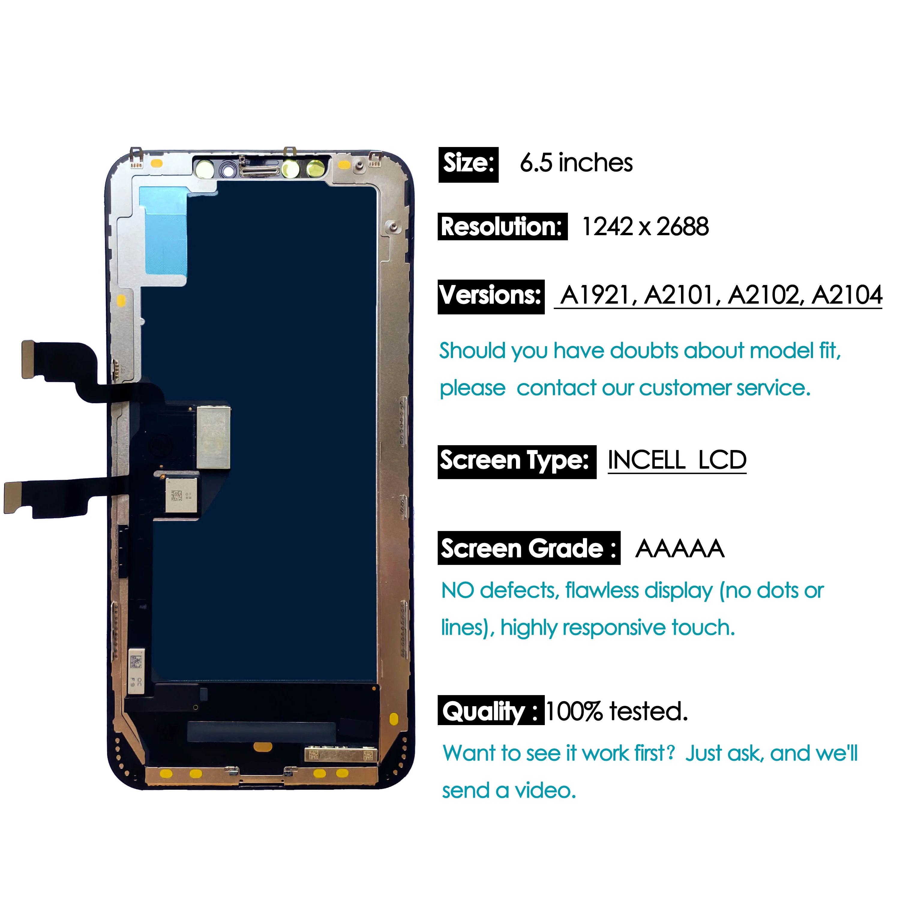 High quality AAA incell LCD For iPhone XS MAX Display Touch Screen Replacement Digitizer Assembly Repair Parts Wholesale Kit