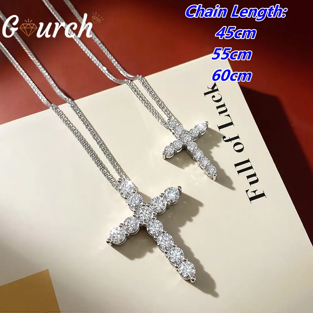 

Gourch 0.06-0.5CT Moissanite Necklace 45/55/60cm Figaro Chain 925 Sterling Silver with GRA Certified Party Unisex Couple Gifts