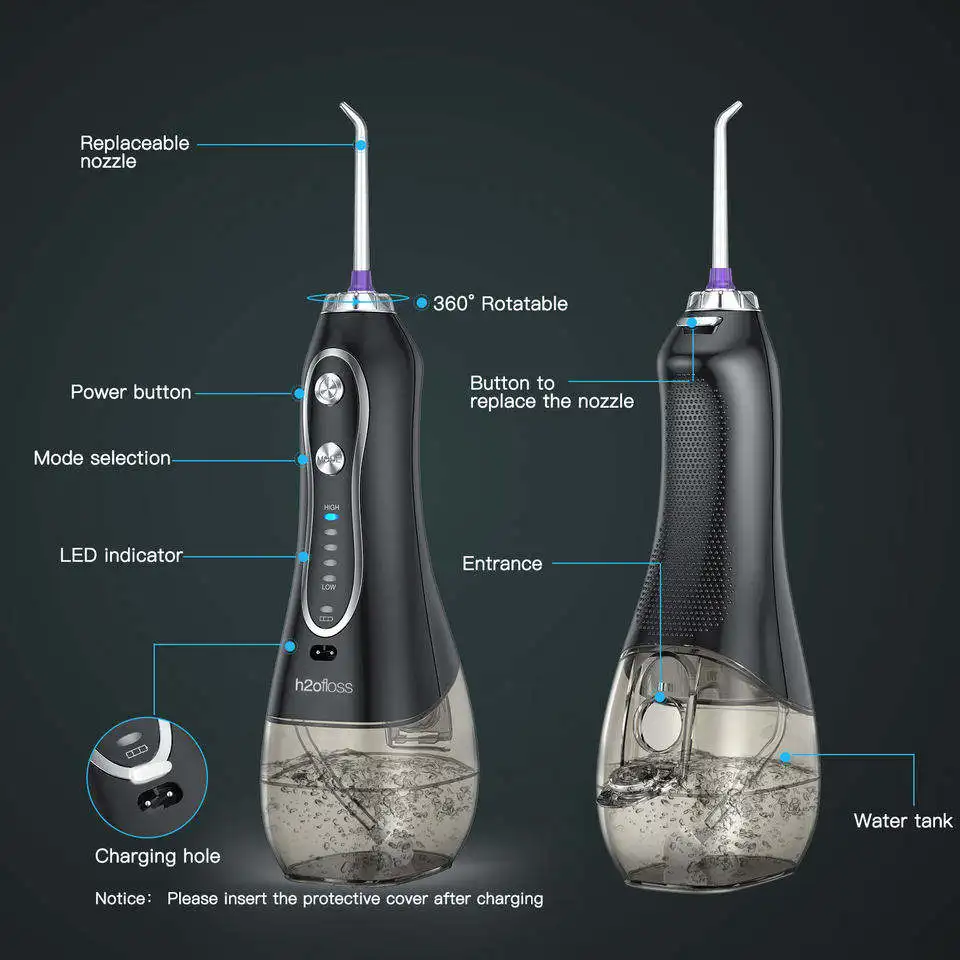 H2ofloss-irrigador Dental inalámbrico con 5 boquillas, irrigador Ipx7 eléctrico portátil de agua, para limpieza de dientes y salud Oral, Hf-6