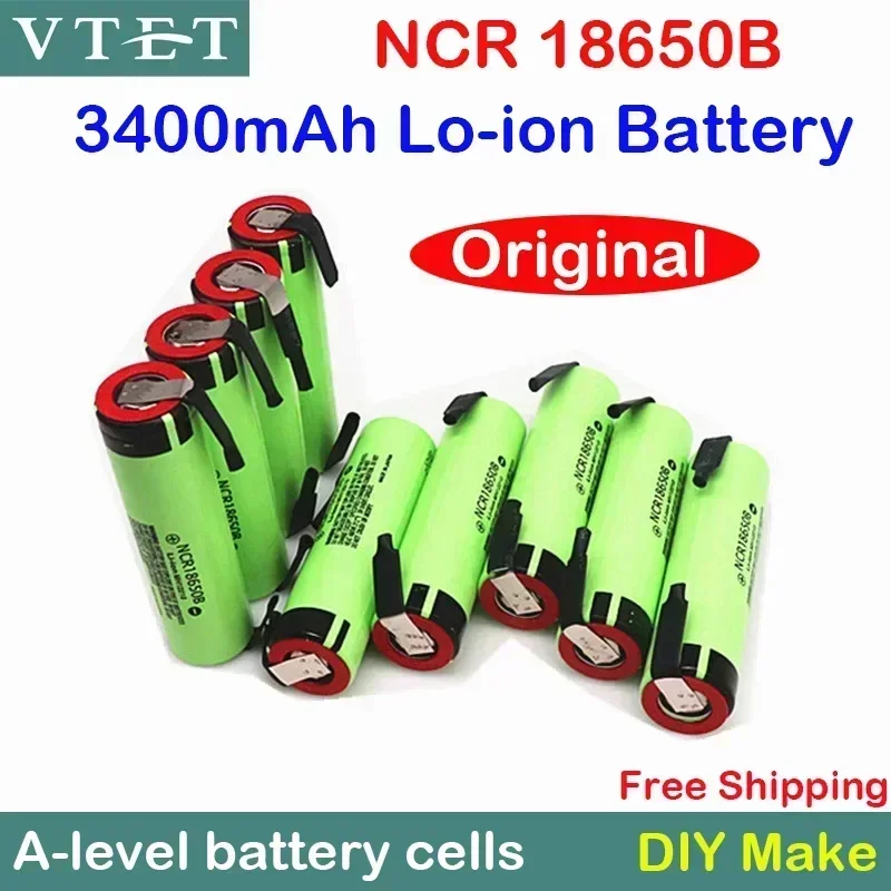 2024 VTET New 100% Original NCR18650B 3400mAh Battery 3.7V Rechargeable Li-ion 3.7V 18650Battery 3400mAh+DIY Nicke Tool Battery