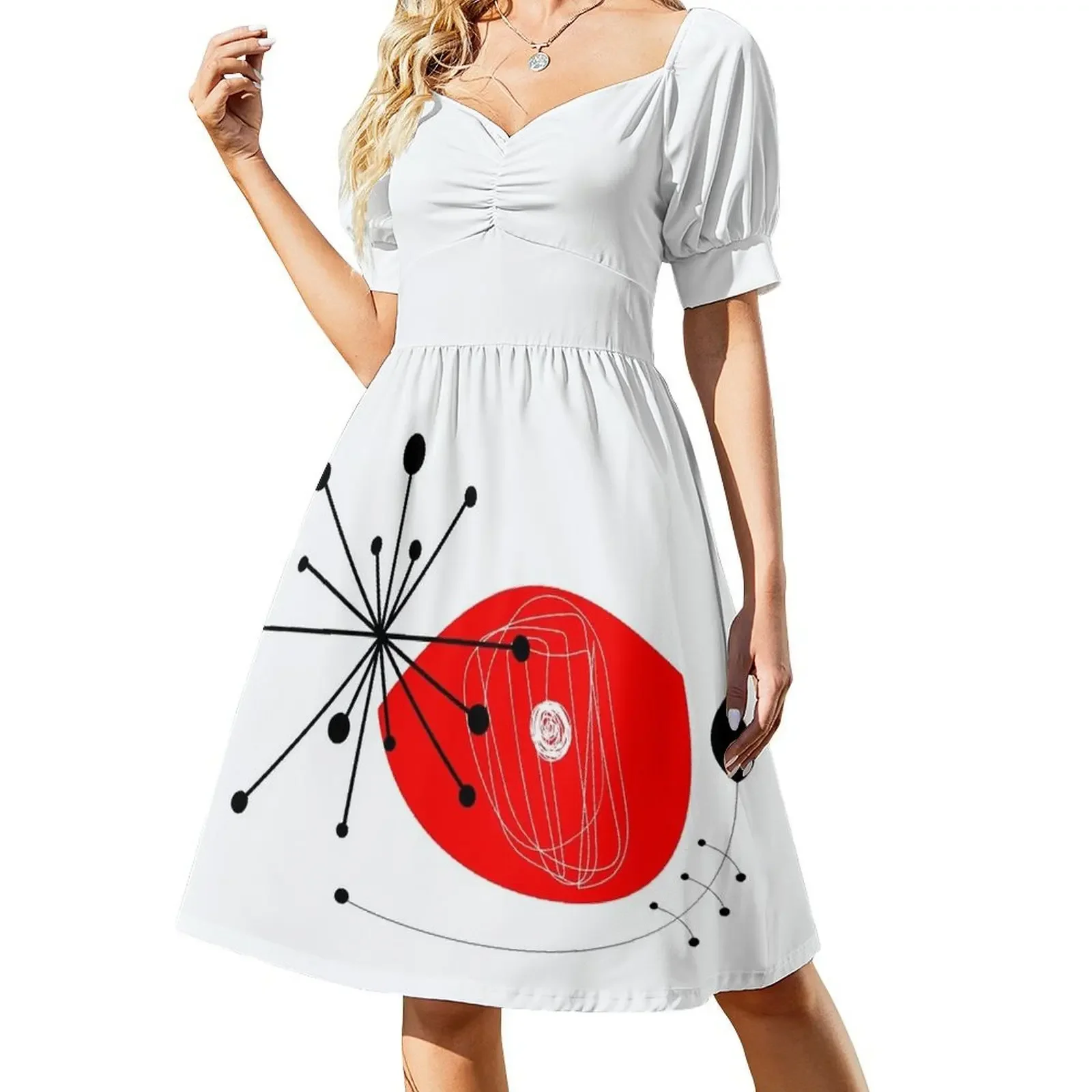 Composition with red eye element and abstract floral shapes Sleeveless Dress elegant chic wedding evening dresses Dress