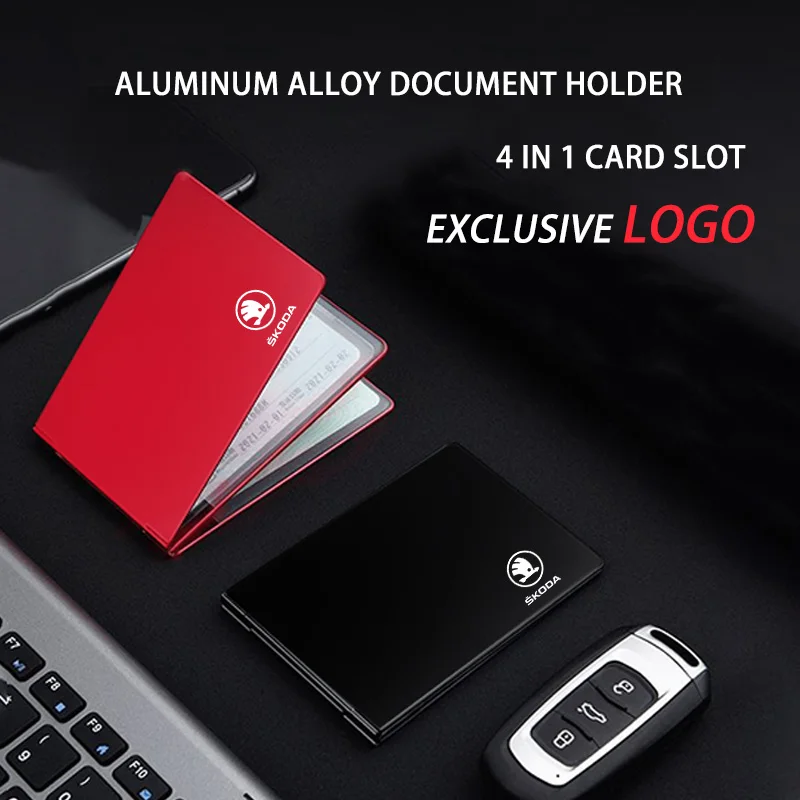 

Car Metal Driver'S License Cover Key Card ID Bag Key Case Key Cover For Skoda Superb Octavia MK2 Fabia Rapid S KAMIQ Accessories
