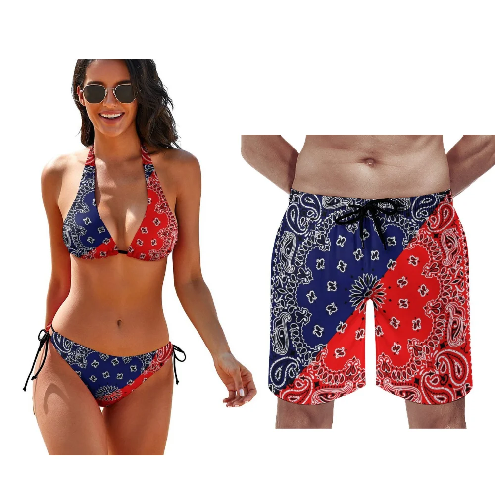 Bandana Custom Beach Paar Bikini Sets Mannen Zwembroek Vrouwen Eendelige Badpakken Voor De Hete Zomervakantie