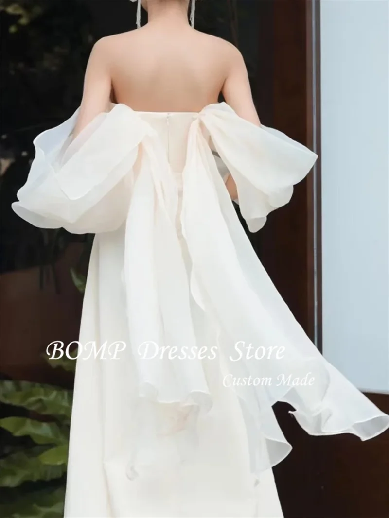 BOMP 우아한 라인 웨딩 드레스 Strapless 오프 숄더 스플릿 신부 가운 Vestido de noiva 맞춤형 한국 사진 촬영
