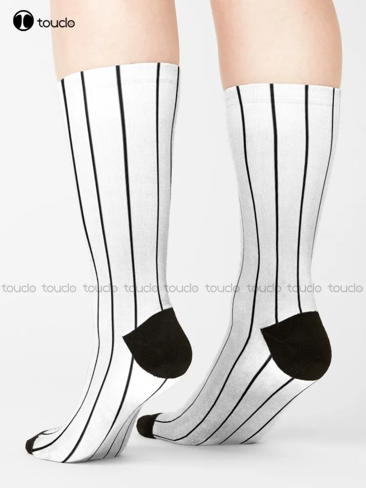 Classic Black Baseball Stripe Lines On White Socks White Socks Mens Unisex Adult Teen Youth Socks 360° Digital Print Gift Retro