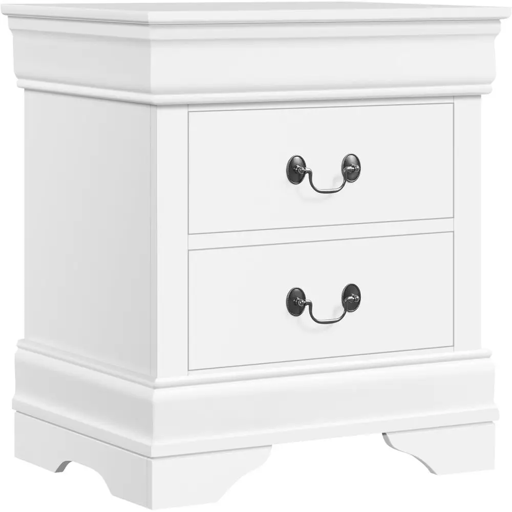 

Elegantly Crafted Large 2-Drawer Nightstand with Storage, White Wooden Painted Cabinet for Bedroom, Dimensions: 21.5L x 16W x 24