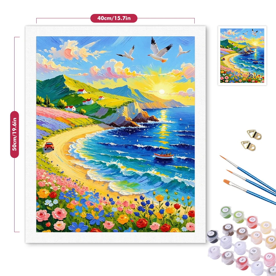 

Теплое солнце над горами и морем DIY цифровая картина маслом украшение дома цифровая раскраска подарок на день рождения вечерние