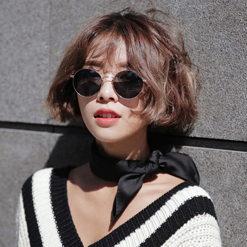 

Women Black Solid Color Silk Scarf Classic Wrap Tie Drape for Professional Style Fashion Accessory Women Scarf