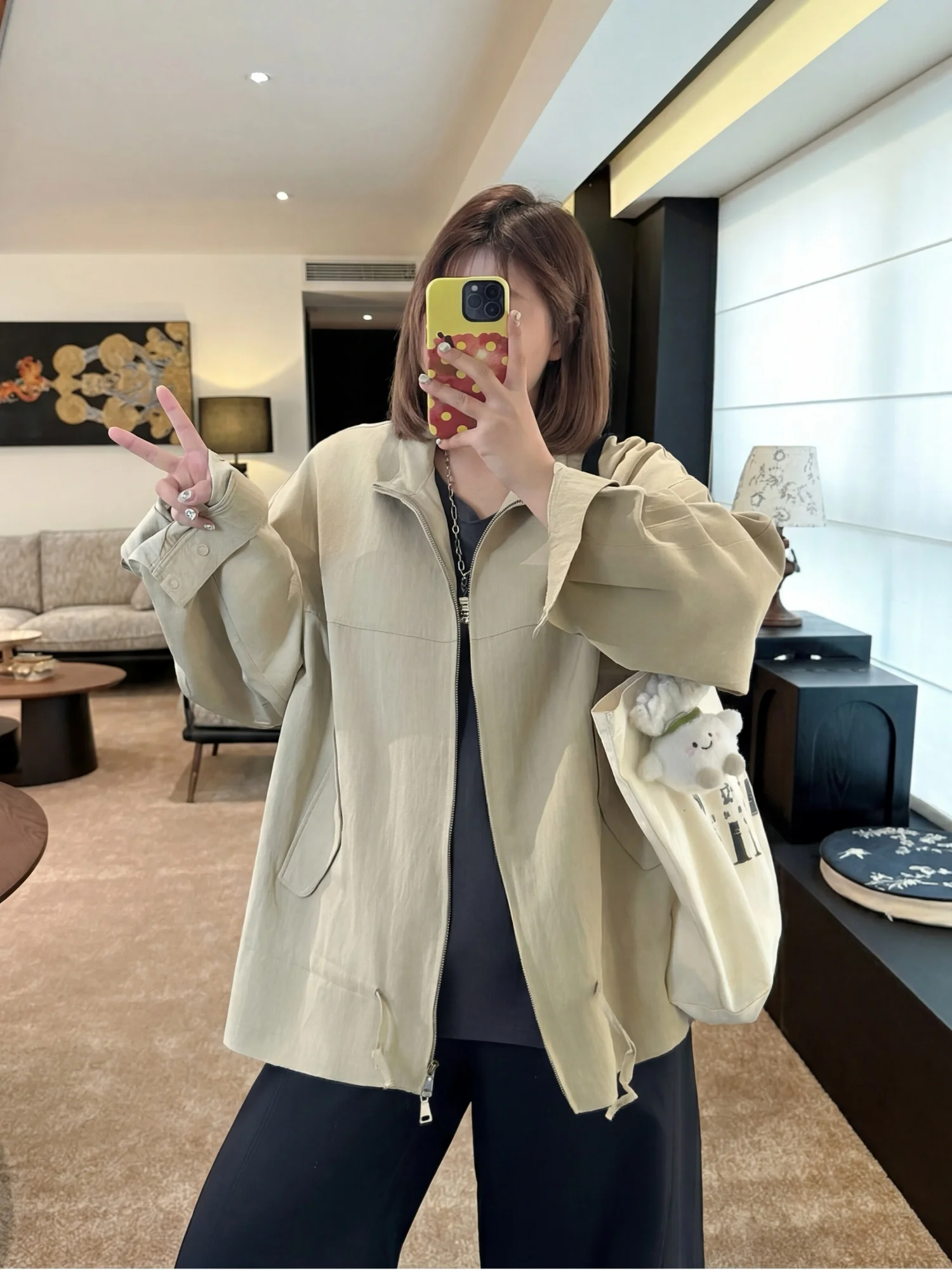 

plus Size Women's Loose Outerwear Spring New Style Commute Wind Meat Covering Slimming Versatile Fat MM17074O Casual Long Sleeve