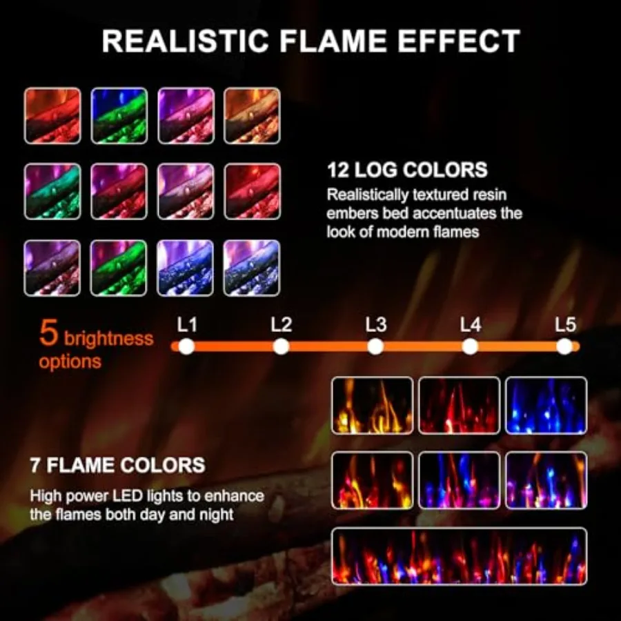 42 Inch Electric Fireplace Recessed and Wall Mounted Ultra Slim Linear Fireplace Heater with Realistic Log Design HD Lifelike F