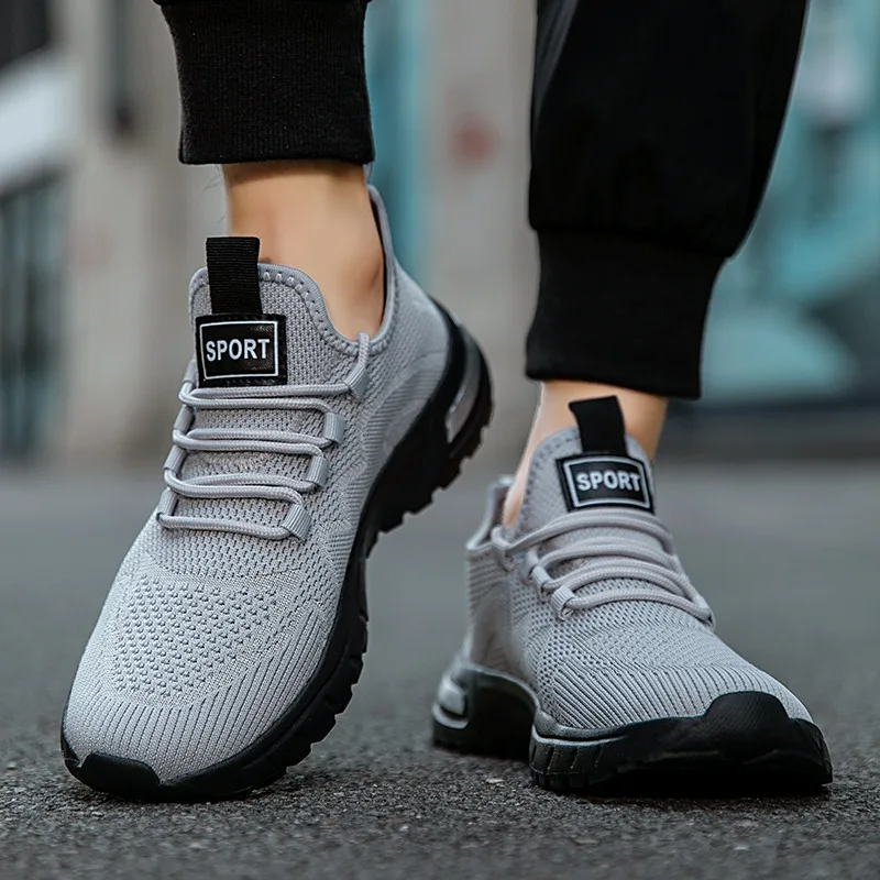 

Мужская сверхлегкая двухцветная повседневная спортивная обувь с тканой сеткой на мягкой подошве и дышащей шнуровкой, повседневная уличная спортивная обувь большого размера