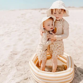 Color Block Baby Boys Swimsuit Set 2 Baby Boys Swimming Wear Spell Color Long Sleeve Swimsuit + Shorts 2pcs Suit Children Quick Drying Swimwear 2