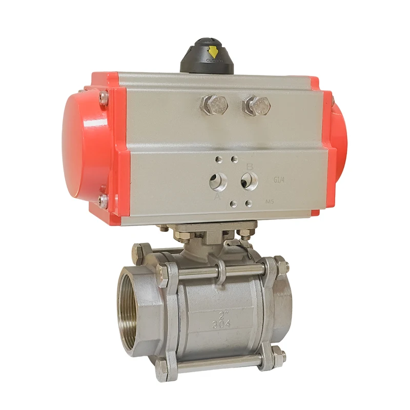 1/2" 3/4" 1" 2" dreiteiliger pneumatischer Kugelhahn mit hoher Plattform, Edelstahl-Innengewinde Q614F-16P, doppeltwirkend – Detail 5