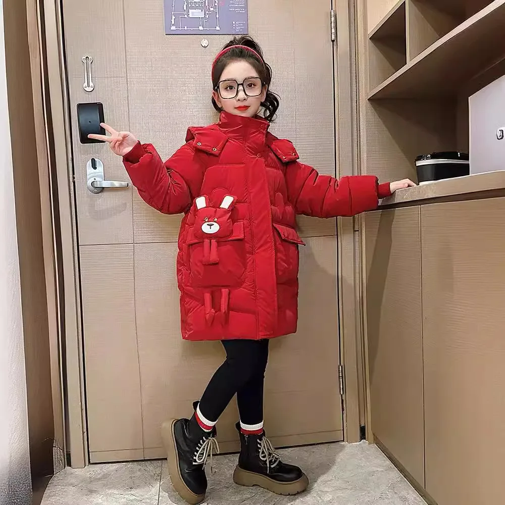 New girls' New Year's clothing in stock, Korean version, medium to long length, casual popular, cotton jacket, children's winter