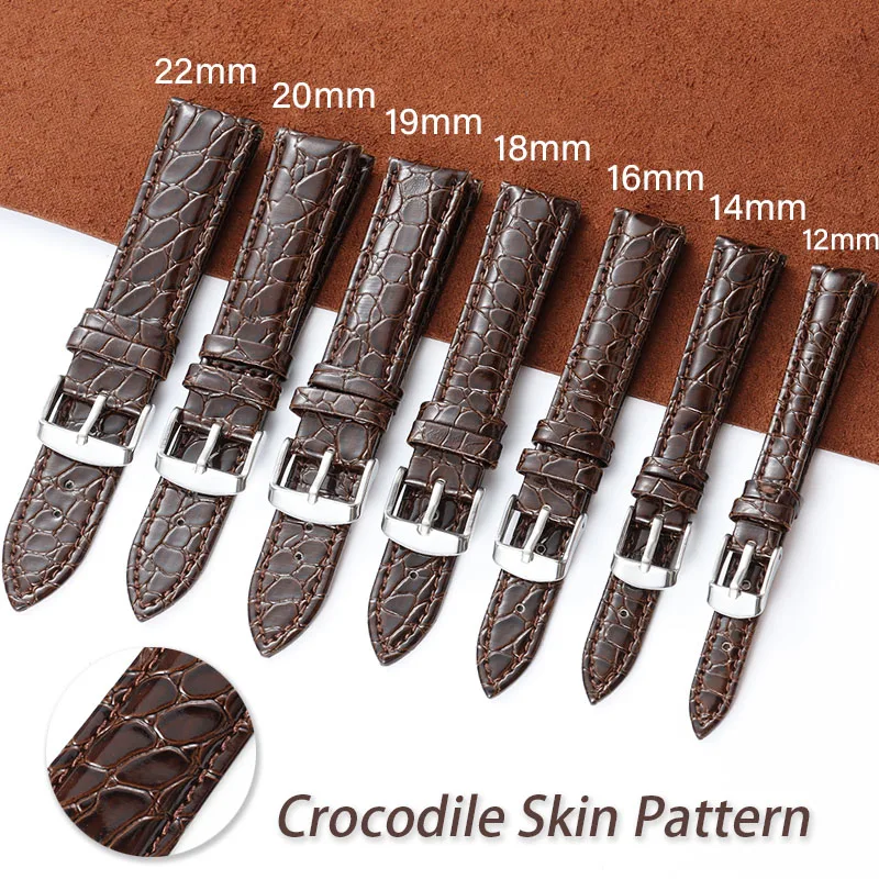Bracelet de montre en cuir de vachette, 12mm, 14mm, 16mm, 18mm, 19mm, 20mm, 22mm, nouveau motif peau de crocodile, bracelet souple pour bracelet Seiko