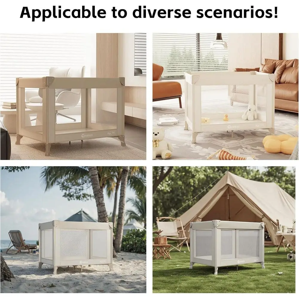 سرير سفر مدمج للأطفال مع مرتبة وشبكة - روضة أطفال خفيفة الوزن قابلة للطي للرضع والأطفال الصغار (كاكي) #5