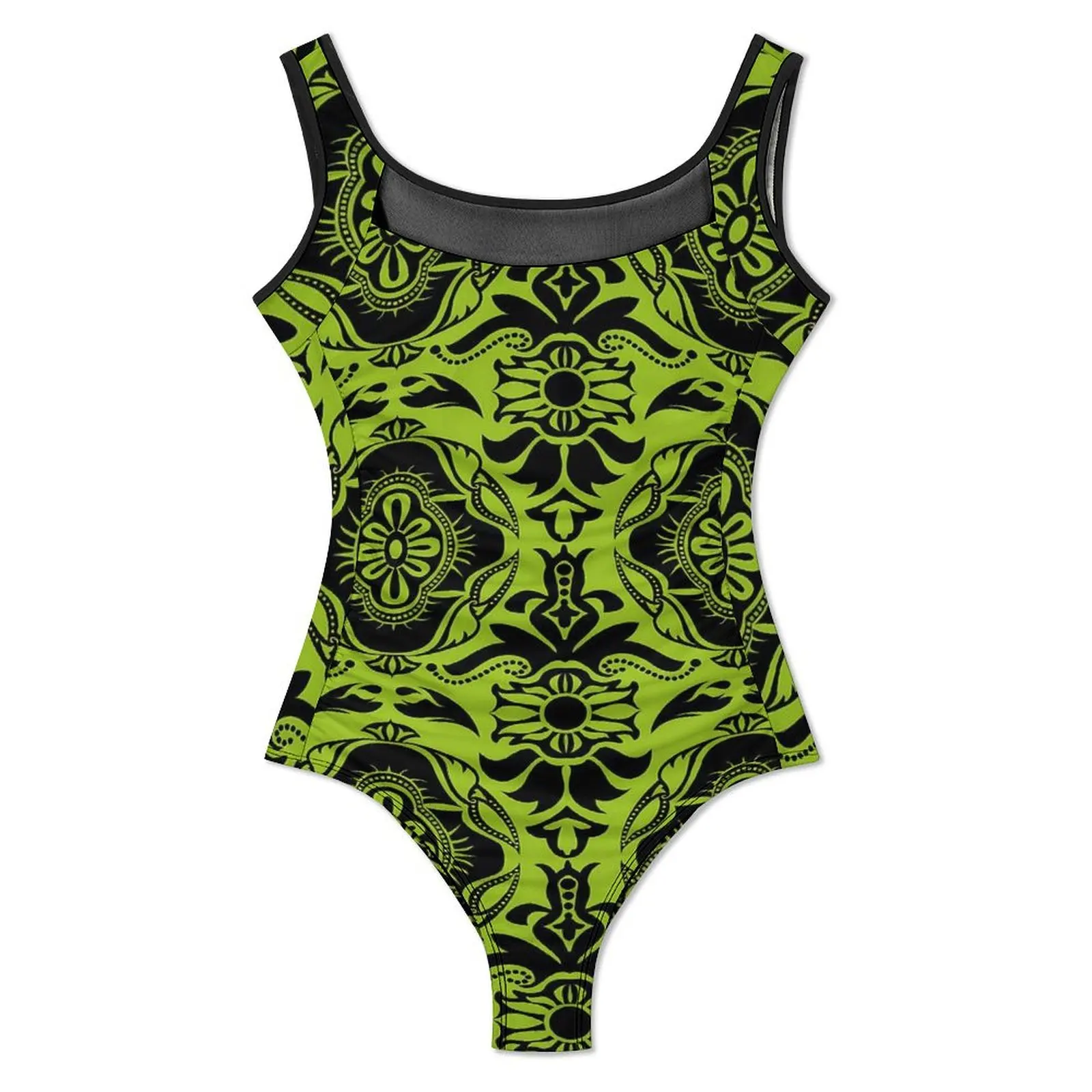 Halloween Damask Swimsuit Sexy Green and Black One Piece Swimwear Push Up Swimsuits Fashion Fitness Beach Outfits