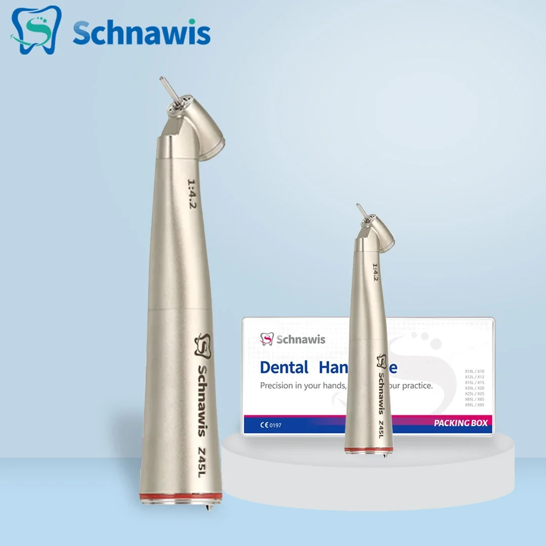 

Schnawis Dental 45 Degree Head Surgical Handpiece 1:4.2 Red Ring Increasing Low Speed Air Turbine Led Contra Angle Handpiece