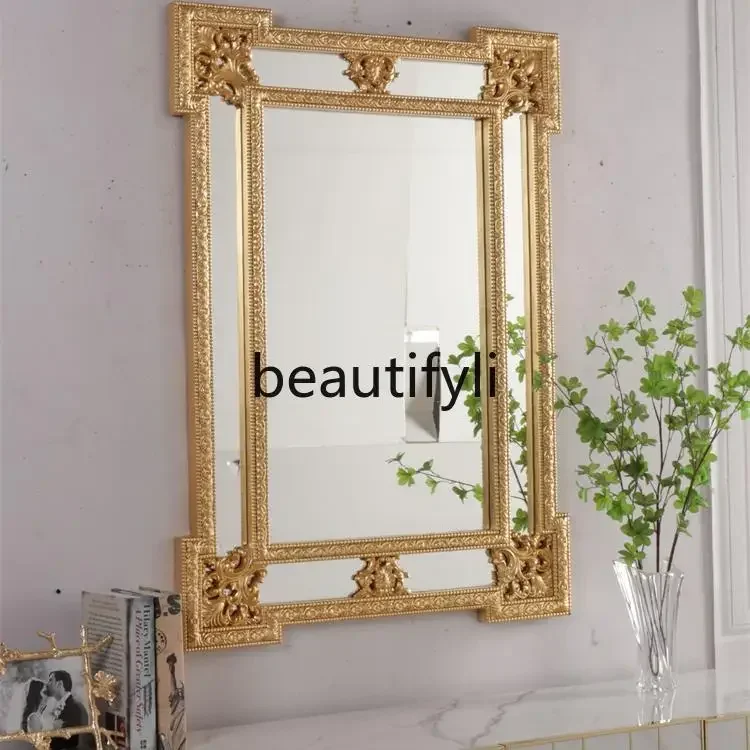 

New arrive French minimalist bathroom mirror fireplace mirror makeup mirror bathroom gold foil luxury living room decoration