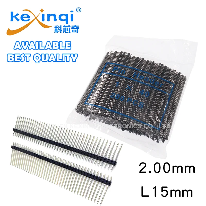 (200pcs) 2.00mm Pin Header Connectors 1X40P,Pin Length 15mm,copper 1*40P PCB Breadboard DIP Male
