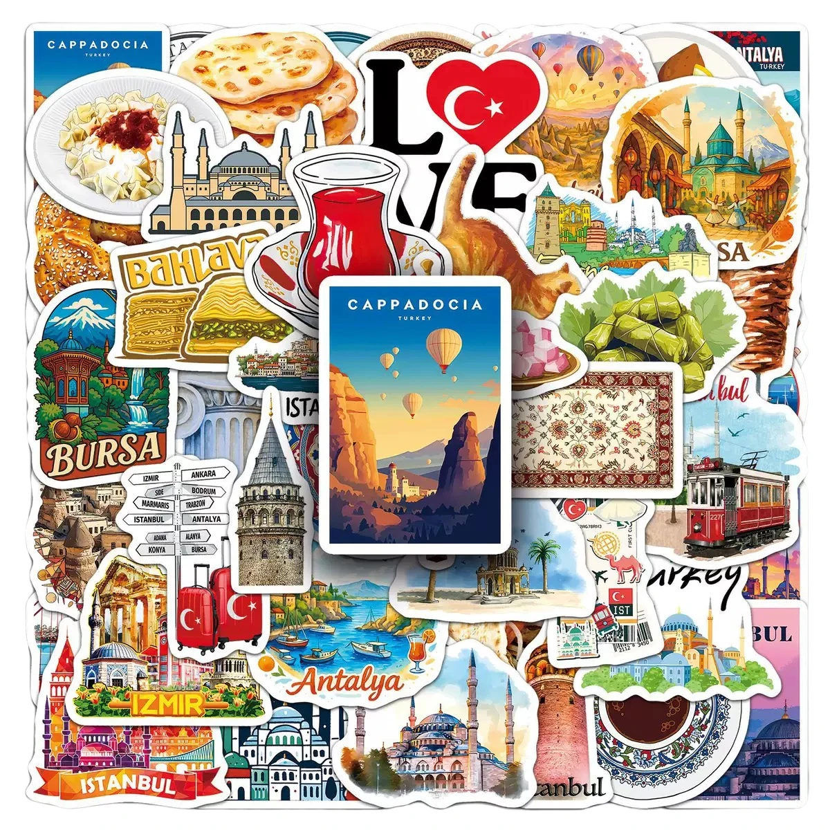 50 Stück Romantische Türkische Reise-Graffiti-Aufkleber Outdoor-Landschafts-Sticker DIY Gepäck Handy Gitarre Scrapbook Wasserfeste Aufkleber