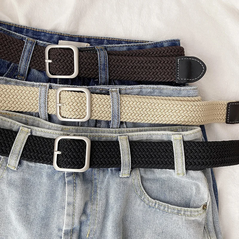 Summer Fashion Versatile Everyday Student-Style Braided Belt Unisex Stretch Knit Elastic Waistband Trendy Canvas Belt