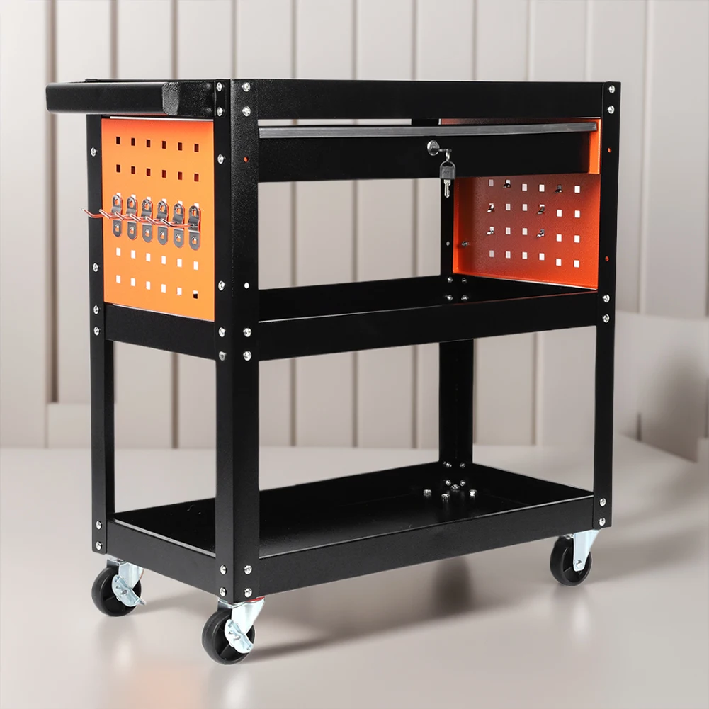 

3-Tier Metal Heavy Duty Mechanic Cart with A Drawer Industrial Commercial Service Tool Cart for Warehouse Garage and Repair Shop